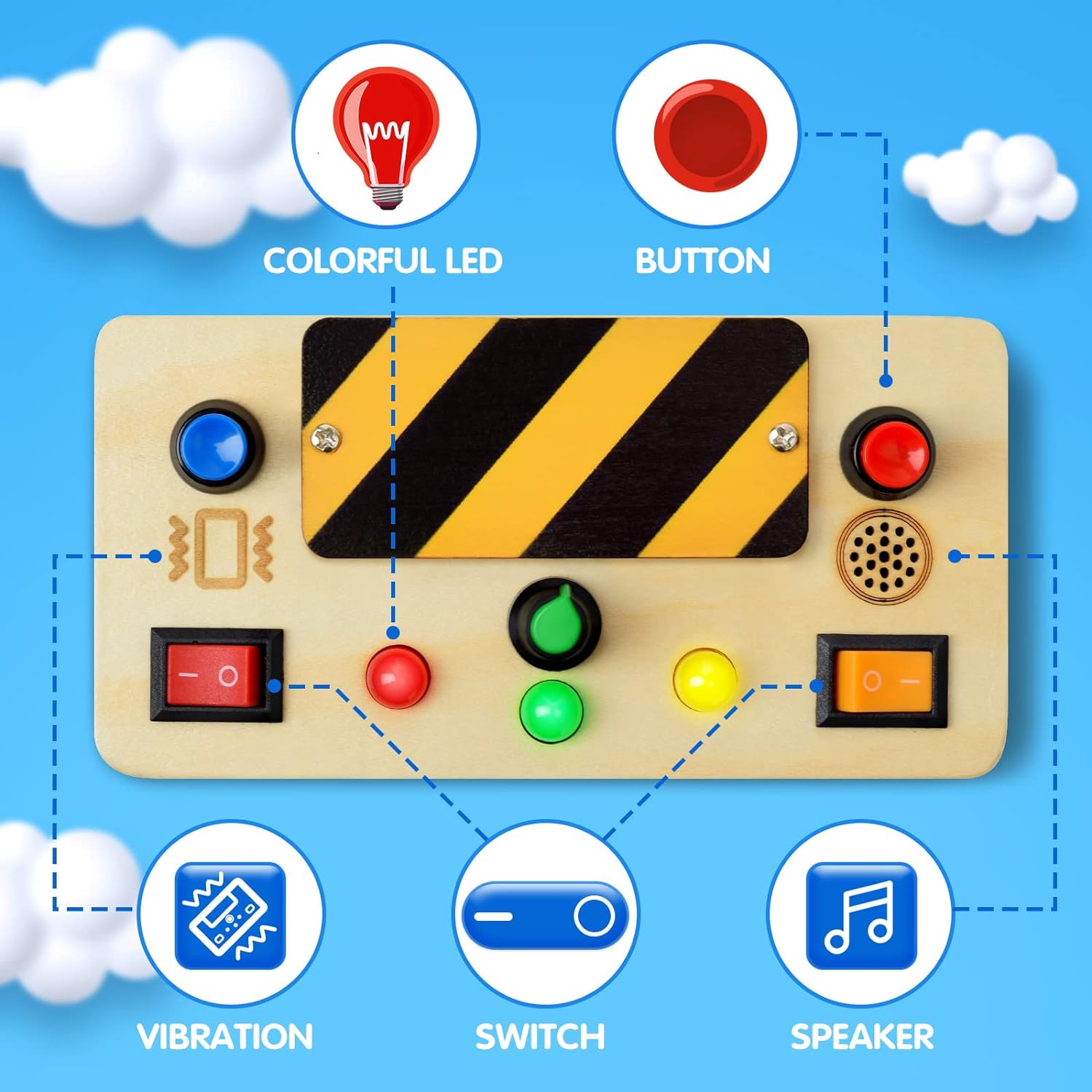 Montessori Portable Switches Busy Board With Viration and Buzzer Module V5