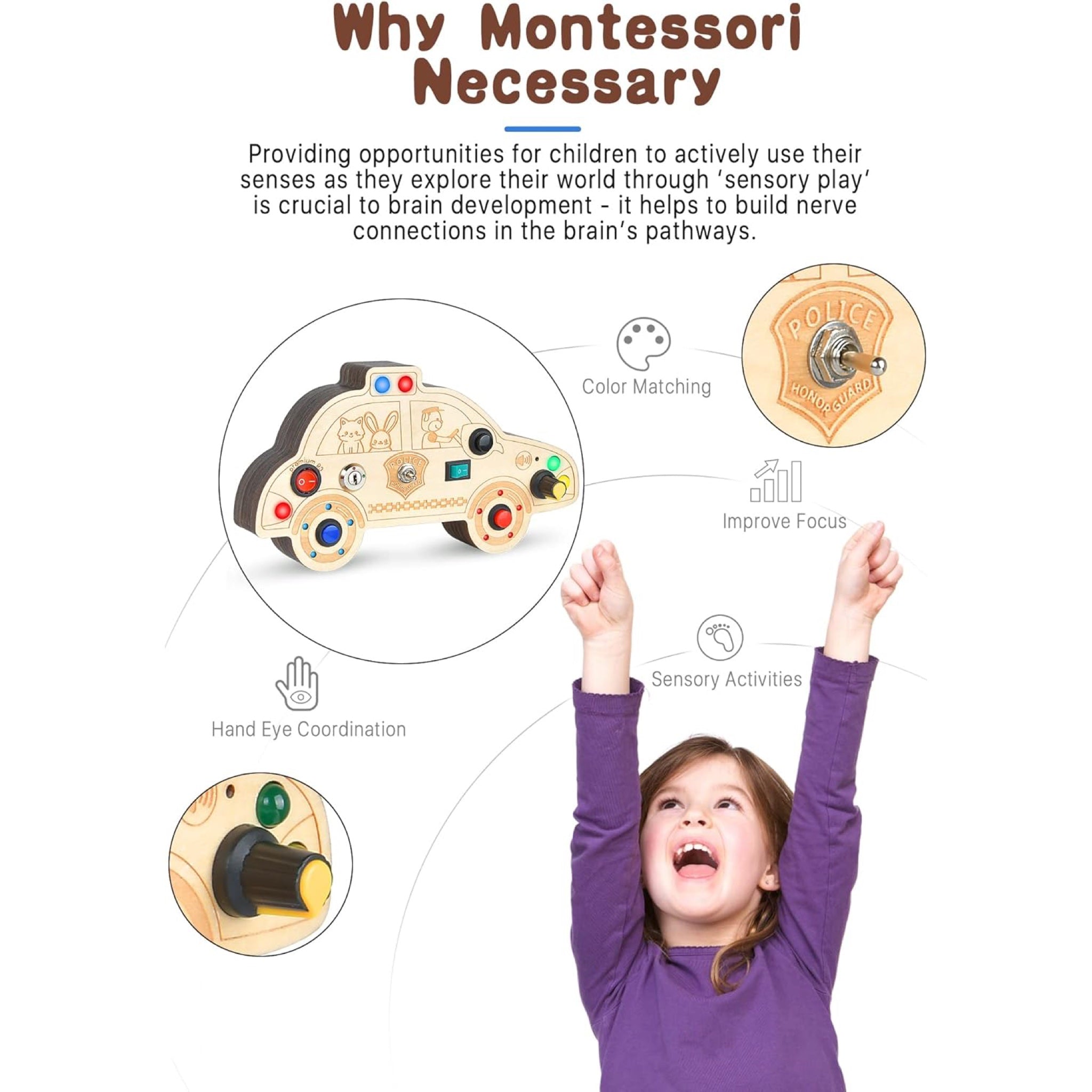 Montessori Switches Busy Board Wooden Car